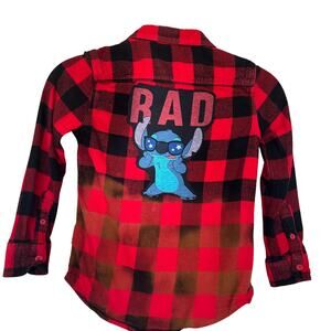 Stitch Rad Kids Plaid Flannel Button Down Shirt SMALL Lilo Disney Unique Red